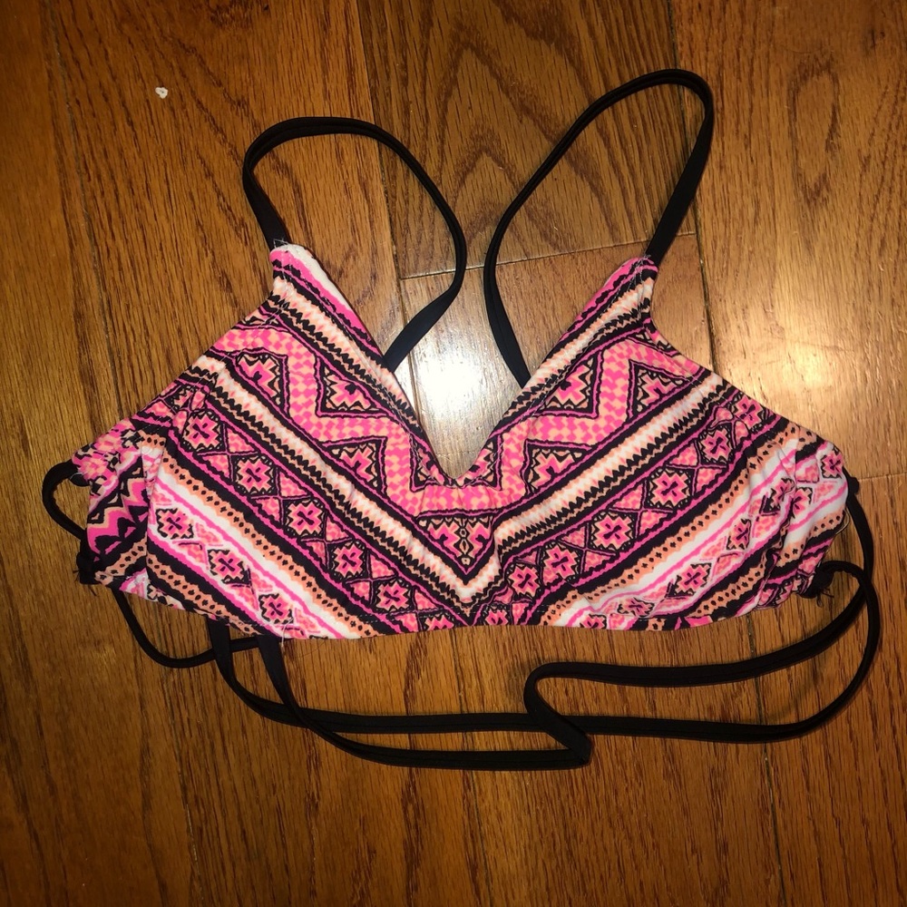 Hot Pink Aztec Criss Cross Bikini Top